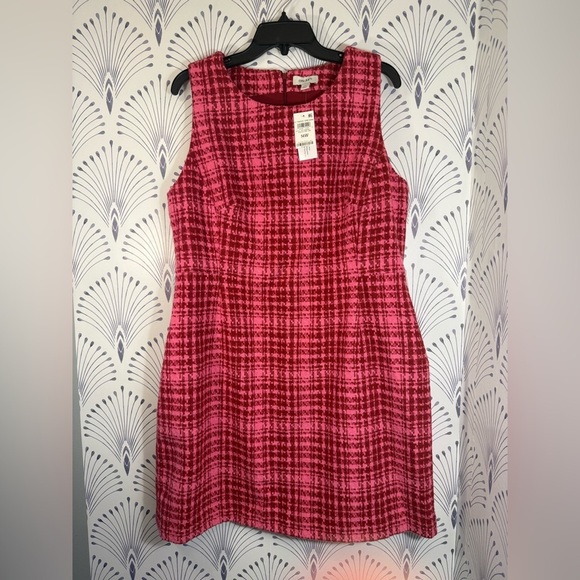 Pink Plaid Tweed Sheath Sleeveless Dress On34th 14W - Picture 1 of 2